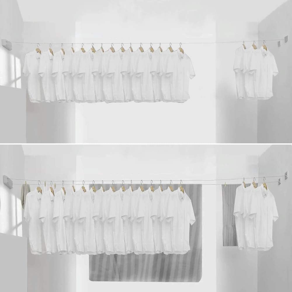 Happywayfar Retractable Clothesline ABS case+Aluminum Dryer with Adjustable Stainless Steel Double Rope String Hotel Style Heavy Duty,Wall Mounted Method, 13.8 Feets