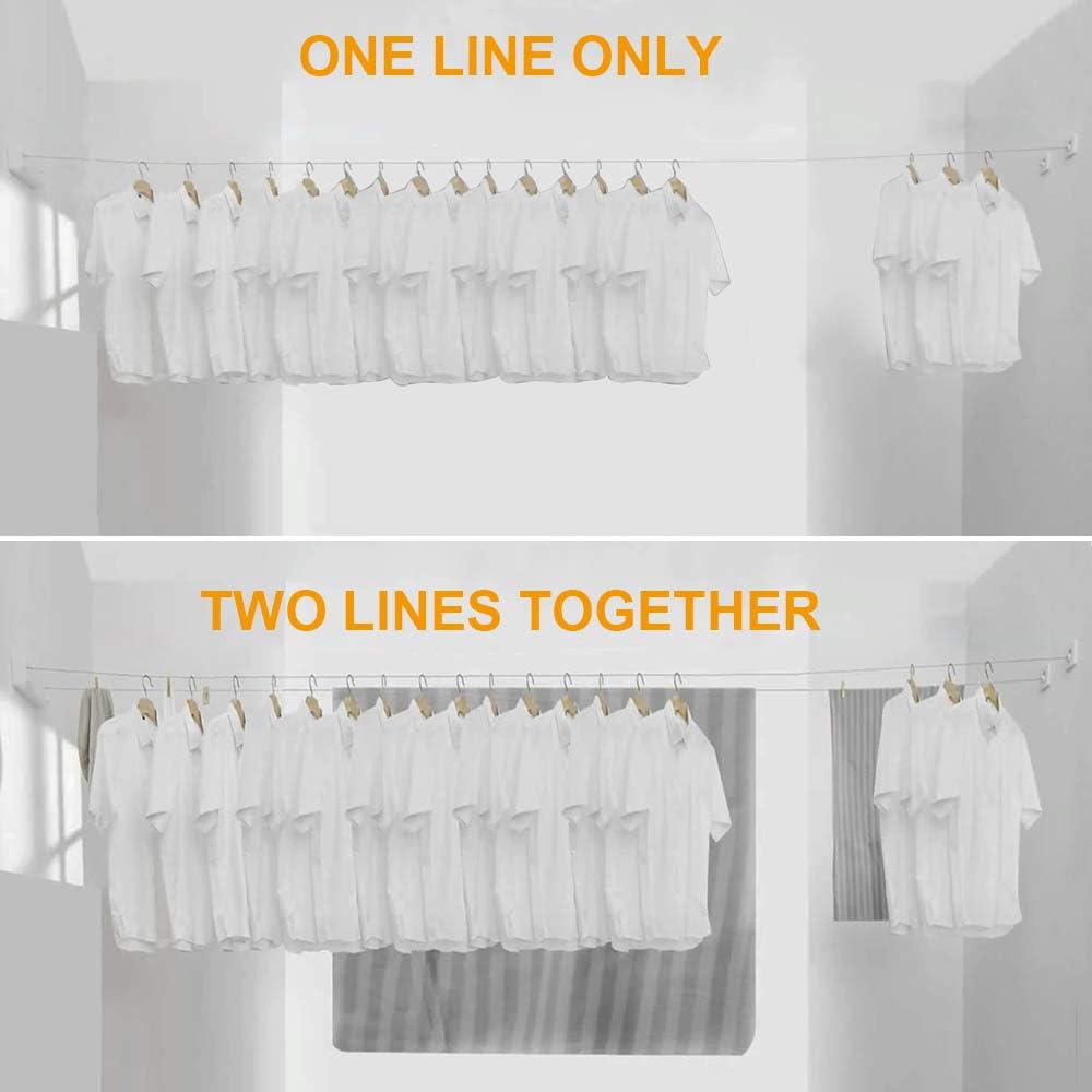 Happywayfar Retractable Clothesline ABS case+Aluminum Dryer with Adjustable Stainless Steel Double Rope String Hotel Style Heavy Duty,Wall Mounted Method, 13.8 Feets