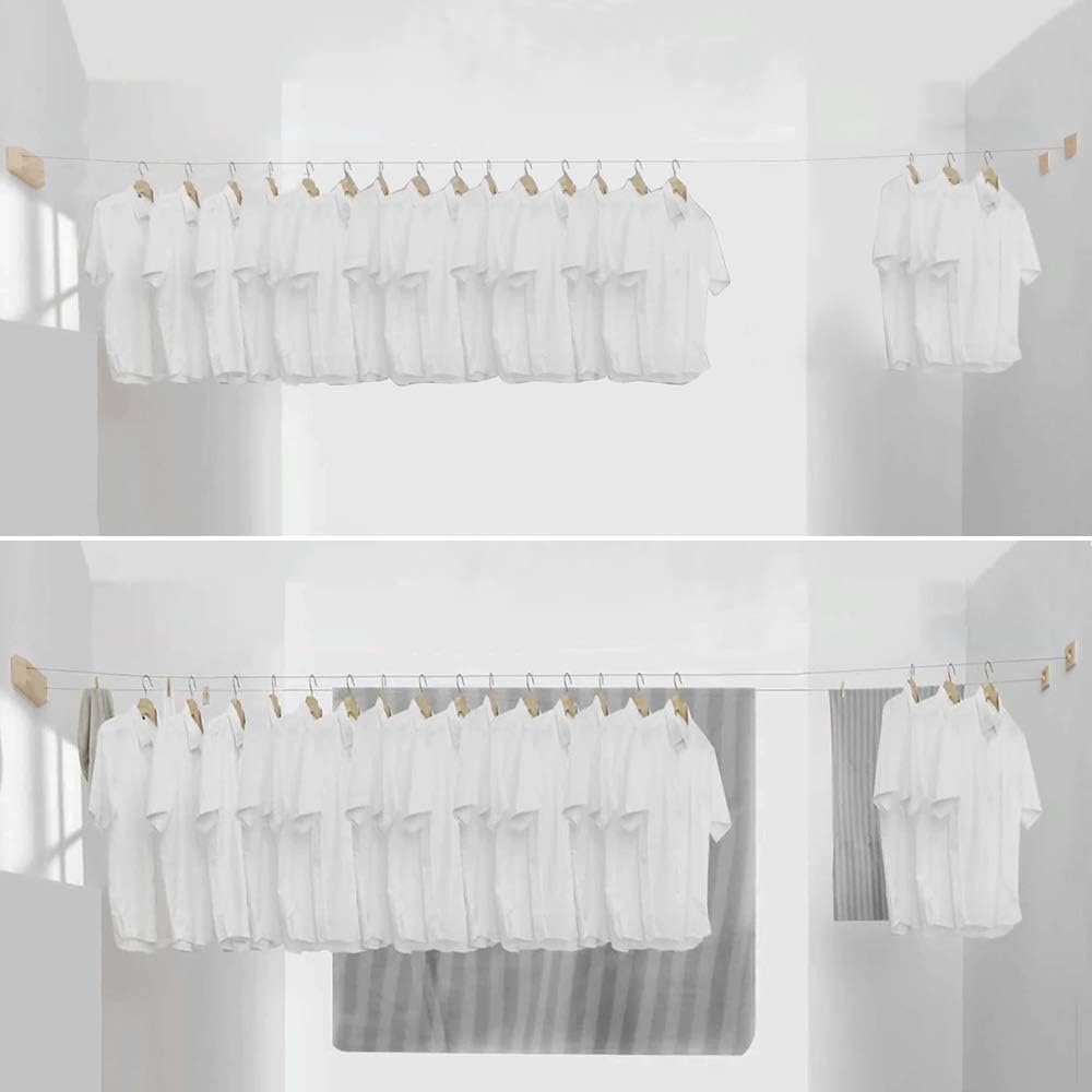 Happywayfar Retractable Clothesline ABS case+Aluminum Dryer with Adjustable Stainless Steel Double Rope String Hotel Style Heavy Duty,Wall Mounted Method, 13.8 Feets