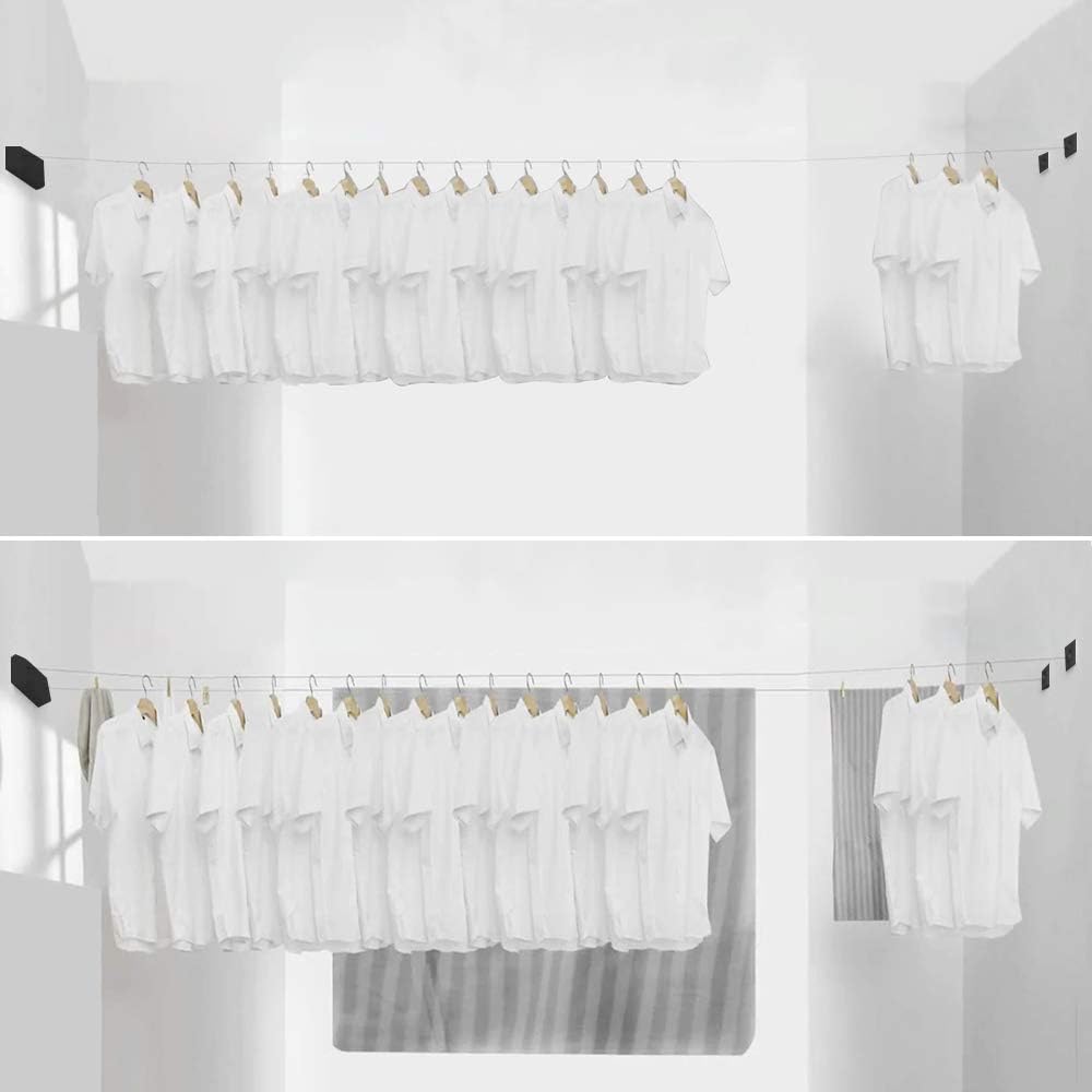 Happywayfar Retractable Clothesline ABS case+Aluminum Dryer with Adjustable Stainless Steel Double Rope String Hotel Style Heavy Duty,Wall Mounted Method, 13.8 Feets