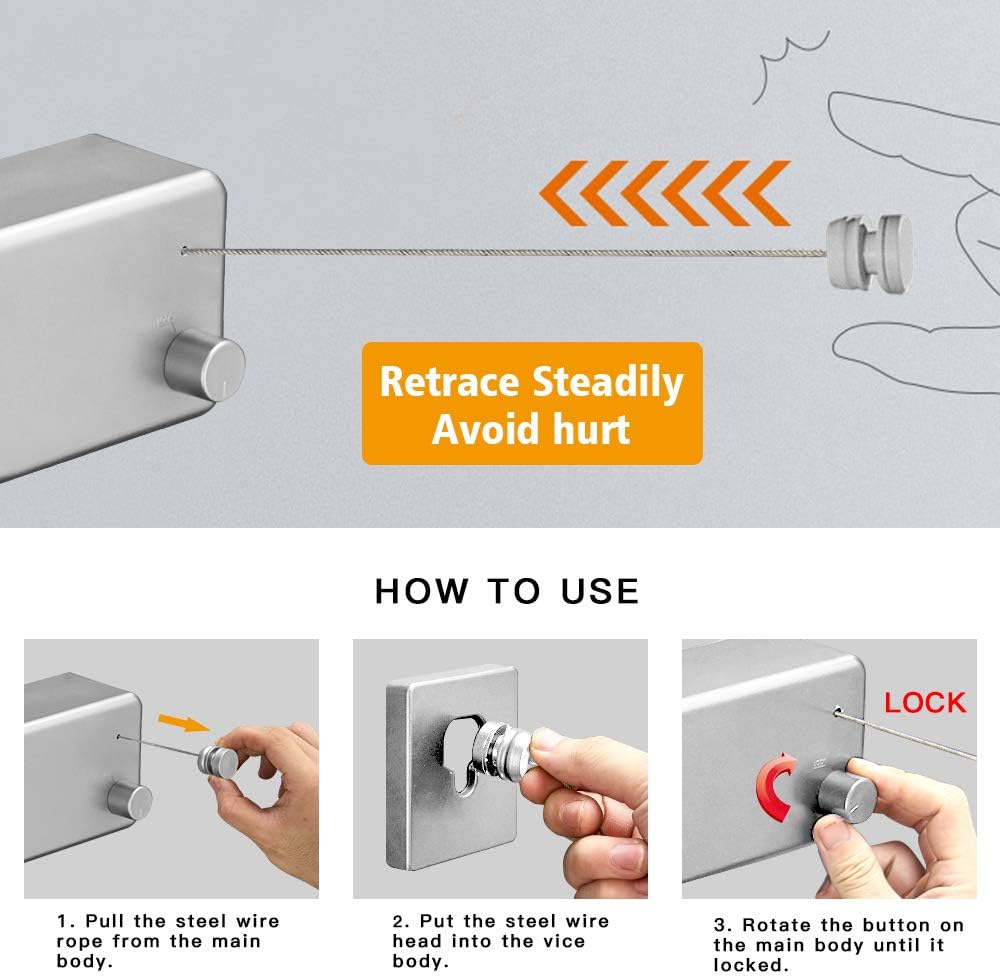 Happywayfar Retractable Clothesline ABS case+Aluminum Dryer with Adjustable Stainless Steel Double Rope String Hotel Style Heavy Duty,Wall Mounted Method, 13.8 Feets