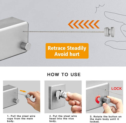 Happywayfar Retractable Clothesline ABS case+Aluminum Dryer with Adjustable Stainless Steel Double Rope String Hotel Style Heavy Duty,Wall Mounted Method, 13.8 Feets