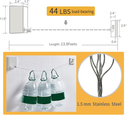 Happywayfar Retractable Clothesline ABS case+Aluminum Dryer with Adjustable Stainless Steel Double Rope String Hotel Style Heavy Duty,Wall Mounted Method, 13.8 Feets