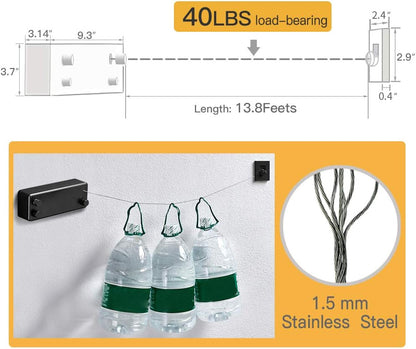 Happywayfar Retractable Clothesline ABS case+Aluminum Dryer with Adjustable Stainless Steel Double Rope String Hotel Style Heavy Duty,Wall Mounted Method, 13.8 Feets