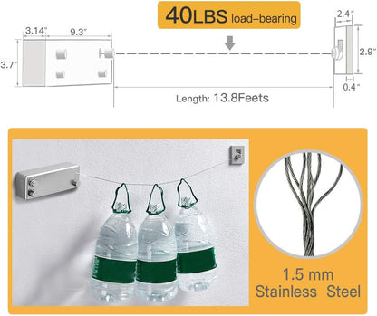 Happywayfar Retractable Clothesline ABS case+Aluminum Dryer with Adjustable Stainless Steel Double Rope String Hotel Style Heavy Duty,Wall Mounted Method, 13.8 Feets