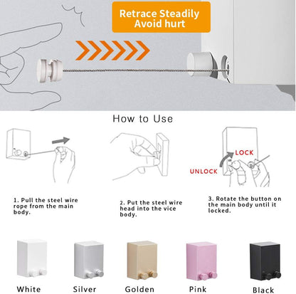 Happywayfar Retractable Clothesline ABS case+Aluminum Dryer with Adjustable Stainless Steel Double Rope String Hotel Style Heavy Duty,Wall Mounted Method, 13.8 Feets