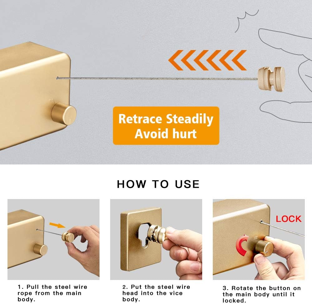 Happywayfar Retractable Clothesline ABS case+Aluminum Dryer with Adjustable Stainless Steel Double Rope String Hotel Style Heavy Duty,Wall Mounted Method, 13.8 Feets