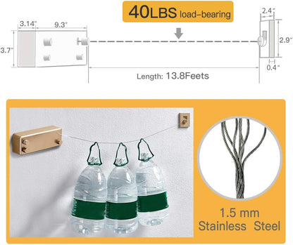 Happywayfar Retractable Clothesline ABS case+Aluminum Dryer with Adjustable Stainless Steel Double Rope String Hotel Style Heavy Duty,Wall Mounted Method, 13.8 Feets