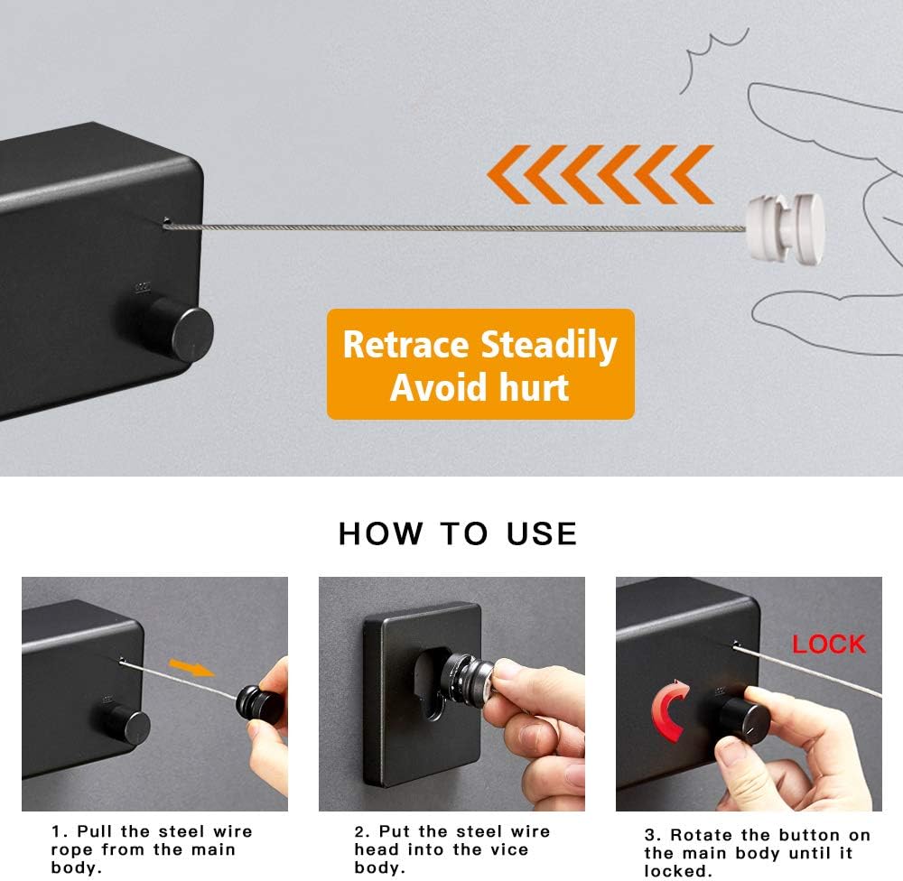 Happywayfar Retractable Clothesline ABS case+Aluminum Dryer with Adjustable Stainless Steel Double Rope String Hotel Style Heavy Duty,Wall Mounted Method, 13.8 Feets