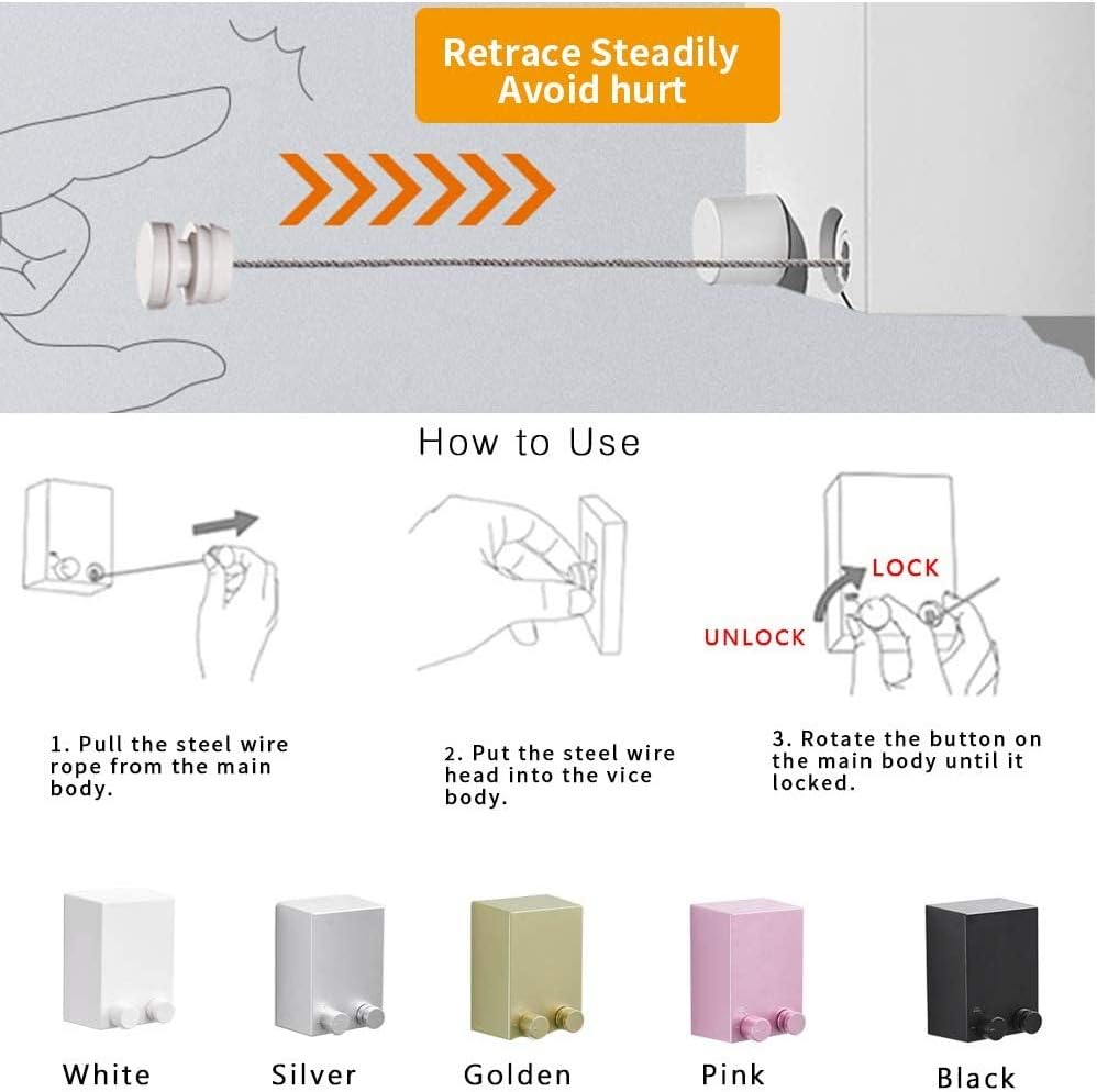 Happywayfar Retractable Clothesline ABS case+Aluminum Dryer with Adjustable Stainless Steel Double Rope String Hotel Style Heavy Duty,Wall Mounted Method, 13.8 Feets