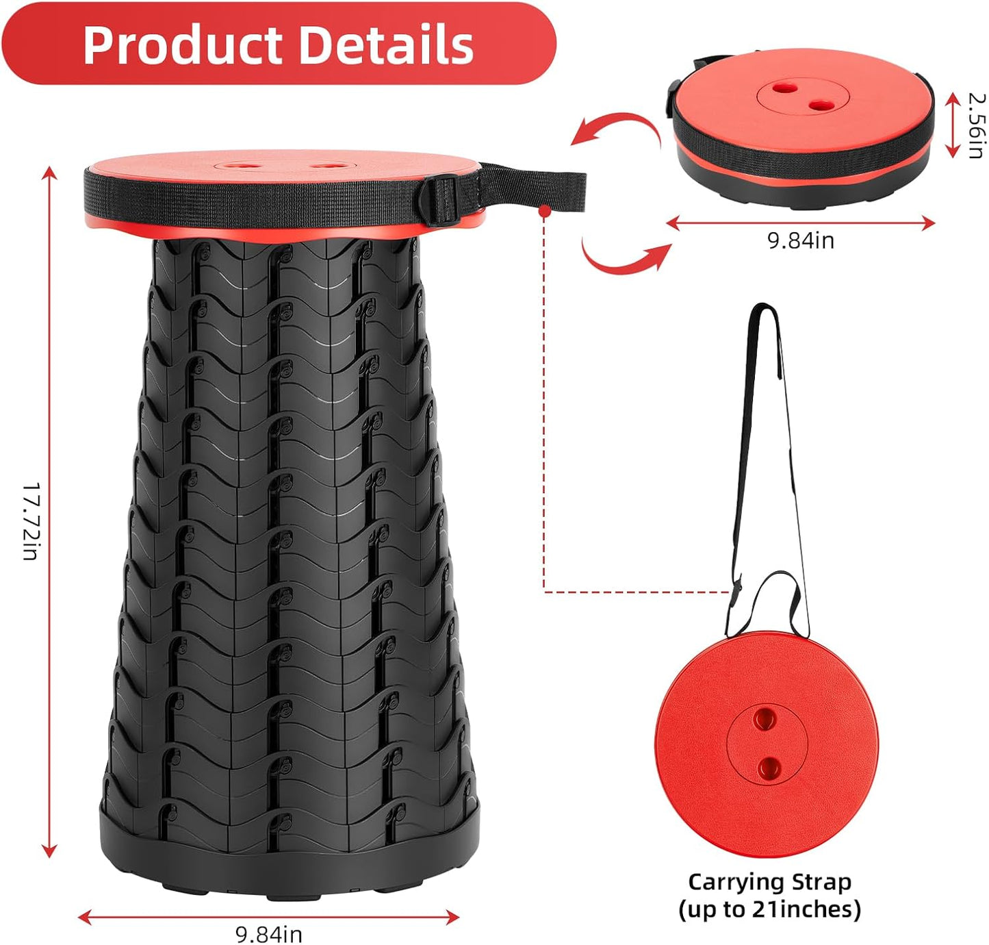 【🔥Big Sale🔥】Collapsible Folding Stool – Upgraded Portable Chair 400lbs, Camping, Fishing, Hiking with Carry Strap