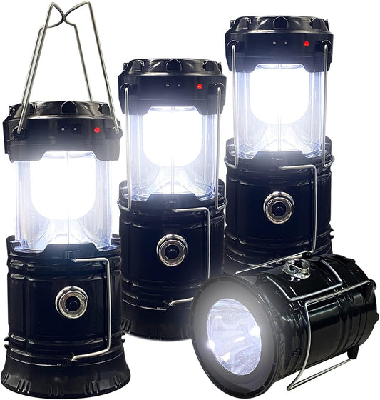 Collapsible LED Camping Lantern 4-Pack, Solar & USB Rechargeable, Waterproof, Lightweight, Emergency Light for Indoor & Outdoor Use