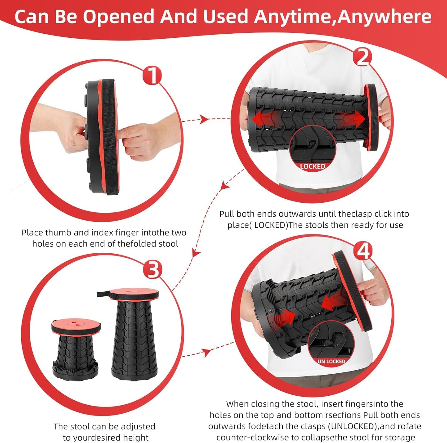 【🔥Big Sale🔥】Collapsible Folding Stool – Upgraded Portable Chair 400lbs, Camping, Fishing, Hiking with Carry Strap