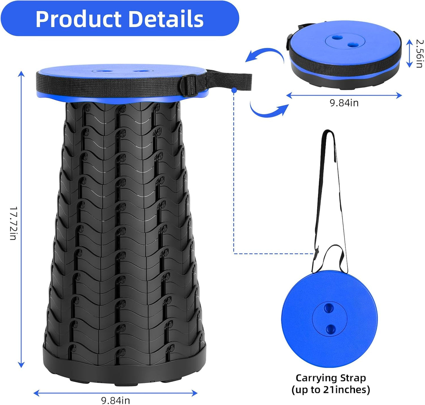 【🔥Big Sale🔥】Collapsible Folding Stool – Upgraded Portable Chair 400lbs, Camping, Fishing, Hiking with Carry Strap