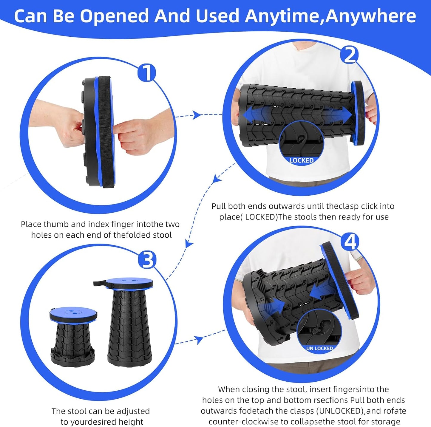 【🔥Big Sale🔥】Collapsible Folding Stool – Upgraded Portable Chair 400lbs, Camping, Fishing, Hiking with Carry Strap