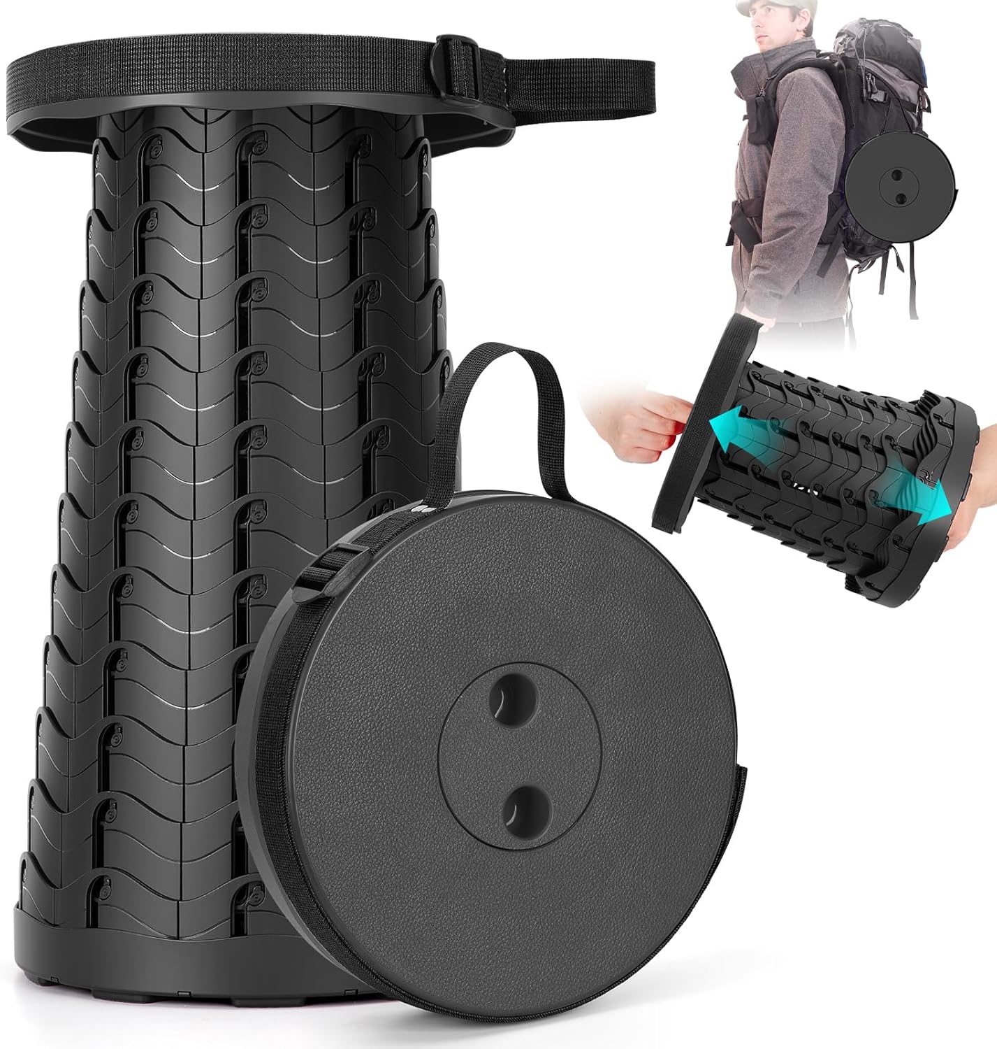 【🔥Big Sale🔥】Collapsible Folding Stool – Upgraded Portable Chair 400lbs, Camping, Fishing, Hiking with Carry Strap